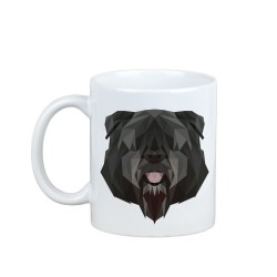 Disfrutando de una taza con mi perrito Boyero de Flandes  - una taza con un perro geométrico