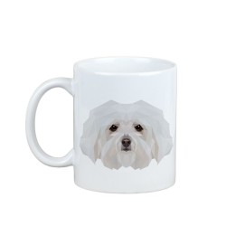 Disfrutando de una taza con mi perrito Bichón boloñés - una taza con un perro geométrico
