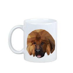 Enjoying a cup with my pup Tibetan Mastiff - a mug with a geometric dog