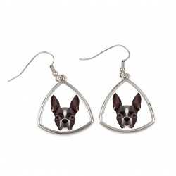 Boucles d'oreilles avec un chien Terrier de Boston. Une nouvelle collection avec le chien géométrique