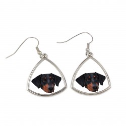 Earrings with a Dobermann uncropped dog. A new collection with the geometric dog