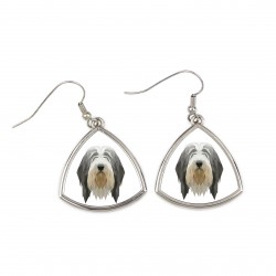 Earrings with a Bearded Collie dog. A new collection with the geometric dog