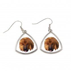 Earrings with a Tibetan Mastiff dog. A new collection with the geometric dog