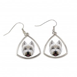 Boucles d'oreilles avec un chien West Highland White Terrier. Une nouvelle collection avec le chien géométrique