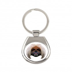 Key pendant with a Pekingese dog. A new collection with the geometric dog