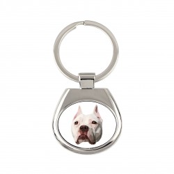 Pendentif clé avec un chien American Pit Bull Terrier. Une nouvelle collection avec le chien géométrique