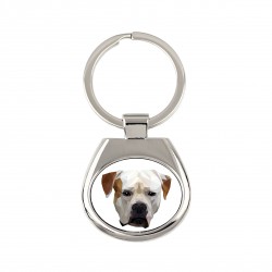 Key pendant with a American Bulldog dog. A new collection with the geometric dog