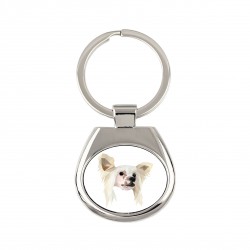 Key pendant with a Chinese Crested Dog dog. A new collection with the geometric dog