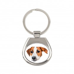 Pendentif clé avec un chien Jack Russell Terrier. Une nouvelle collection avec le chien géométrique