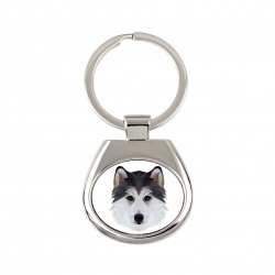 Pendentif clé avec un chien Husky sibérien. Une nouvelle collection avec le chien géométrique