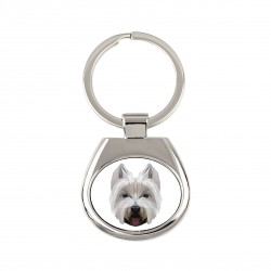 Pendentif clé avec un chien West Highland White Terrier. Une nouvelle collection avec le chien géométrique