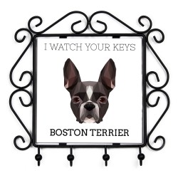 Un porte-clés avec Terrier de Boston, je regarde vos clés. Une nouvelle collection avec le chien géométrique