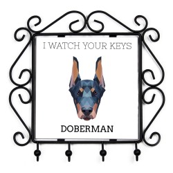 Un estante clave con Dobermann, veo tus llaves. Una nueva colección con el perro geométrico