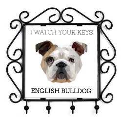 Un estante clave con Bulldog inglés, veo tus llaves. Una nueva colección con el perro geométrico