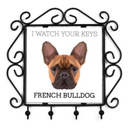 Un estante clave con Bulldog francés, veo tus llaves. Una nueva colección con el perro geométrico