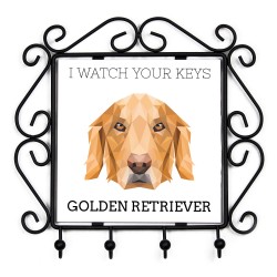 Un portachiavi con Golden Retriever cioè cane dal, guardo le tue chiavi. Una nuova collezione con il cane geometrico