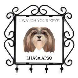 Schlüsselaufhänger mit Lhasa Apso, I watch your keys. Neue Kollektion mit geometrischem Hund