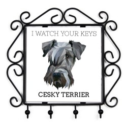 Un portachiavi con Cesky Terrier, guardo le tue chiavi. Una nuova collezione con il cane geometrico