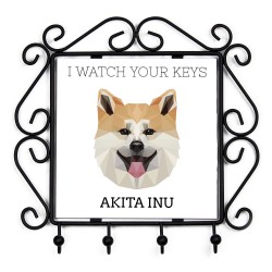 Schlüsselaufhänger mit Japanischer Akita, I watch your keys. Neue Kollektion mit geometrischem Hund
