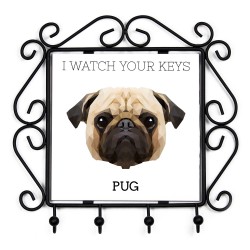 A key rack with Pug, I watch your keys. A new collection with the geometric dog