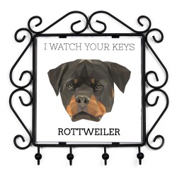 Un portachiavi con Rottweiler, guardo le tue chiavi. Una nuova collezione con il cane geometrico