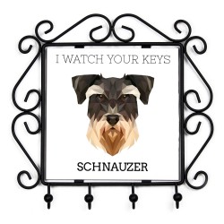 Un estante clave con Schnauzer, veo tus llaves. Una nueva colección con el perro geométrico