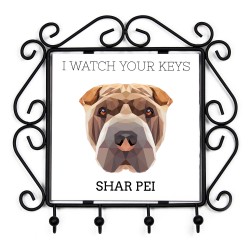 Schlüsselaufhänger mit Shar Pei, I watch your keys. Neue Kollektion mit geometrischem Hund