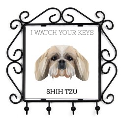 Schlüsselaufhänger mit Shih Tzu, I watch your keys. Neue Kollektion mit geometrischem Hund