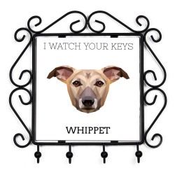Un portachiavi con Whippet, guardo le tue chiavi. Una nuova collezione con il cane geometrico