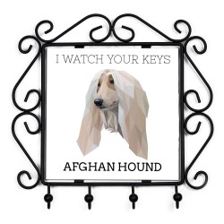 Schlüsselaufhänger mit Afghanischer Windhund, I watch your keys. Neue Kollektion mit geometrischem Hund