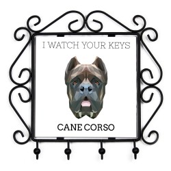 Schlüsselaufhänger mit Cane Corso, I watch your keys. Neue Kollektion mit geometrischem Hund