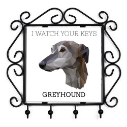 Un portachiavi con Greyhound, guardo le tue chiavi. Una nuova collezione con il cane geometrico