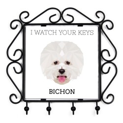 A key rack with Bichon Frise, I watch your keys. A new collection with the geometric dog