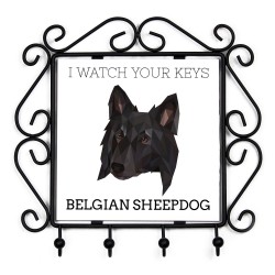 Schlüsselaufhänger mit Belgischer Schäferhund, I watch your keys. Neue Kollektion mit geometrischem Hund