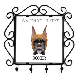 Un portachiavi con Boxer tedesco cropped, guardo le tue chiavi. Una nuova collezione con il cane geometrico