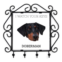 Schlüsselaufhänger mit Dobermann uncropped, I watch your keys. Neue Kollektion mit geometrischem Hund