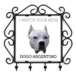 Schlüsselaufhänger mit Argentinische Dogge, I watch your keys. Neue Kollektion mit geometrischem Hund