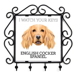 Schlüsselaufhänger mit Englische Cocker Spaniel, I watch your keys. Neue Kollektion mit geometrischem Hund