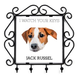 Un estante clave con Jack Russell Terrier, veo tus llaves. Una nueva colección con el perro geométrico