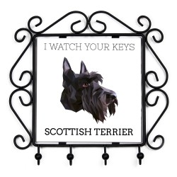 Schlüsselaufhänger mit Scottish Terrier, I watch your keys. Neue Kollektion mit geometrischem Hund