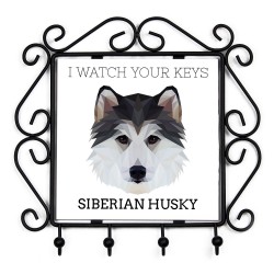 Un estante clave con Husky siberiano, veo tus llaves. Una nueva colección con el perro geométrico