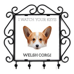 Wieszak na klucze z Welsh corgi cardigan, I watch your keys Nowa kolekcja z geometrycznym psem