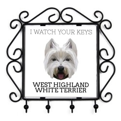 Un estante clave con West Highland White Terrier, veo tus llaves. Una nueva colección con el perro geométrico