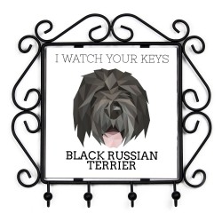 Schlüsselaufhänger mit Russische Schwarze Terrier, I watch your keys. Neue Kollektion mit geometrischem Hund