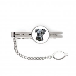 A tie tack with a Cesky Terrier dog. Men’s jewelry. A new collection with the geometric dog