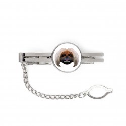 A tie tack with a Pekingese dog. Men’s jewelry. A new collection with the geometric dog