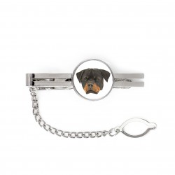 A tie tack with a Rottweiler dog. Men’s jewelry. A new collection with the geometric dog