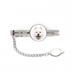 A tie tack with a Samoyed dog. Men’s jewelry. A new collection with the geometric dog