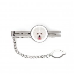A tie tack with Bichon Frise dog. Men’s jewelry. A new collection with the geometric dog