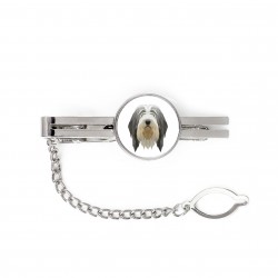 A tie tack with Bearded Collie dog. Men’s jewelry. A new collection with the geometric dog